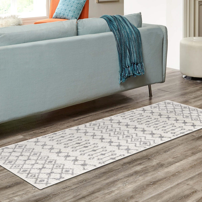 Mediterranean Lattice Collection Area Rug - Santorini (Ivory and Gray) Runner Ivory and Gray  lifestyle 23