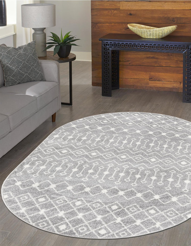 Mediterranean Lattice Collection Area Rug - Santorini (Gray) Oval Gray  lifestyle 28