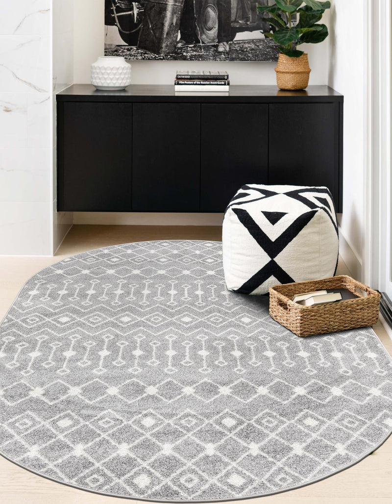 Mediterranean Lattice Collection Area Rug - Santorini (Gray) Oval Gray  lifestyle 34