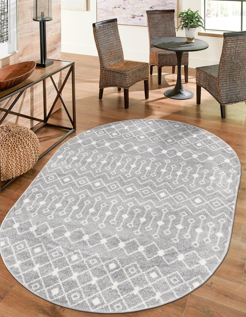 Mediterranean Lattice Collection Area Rug - Santorini (Gray) Oval Gray  lifestyle 46