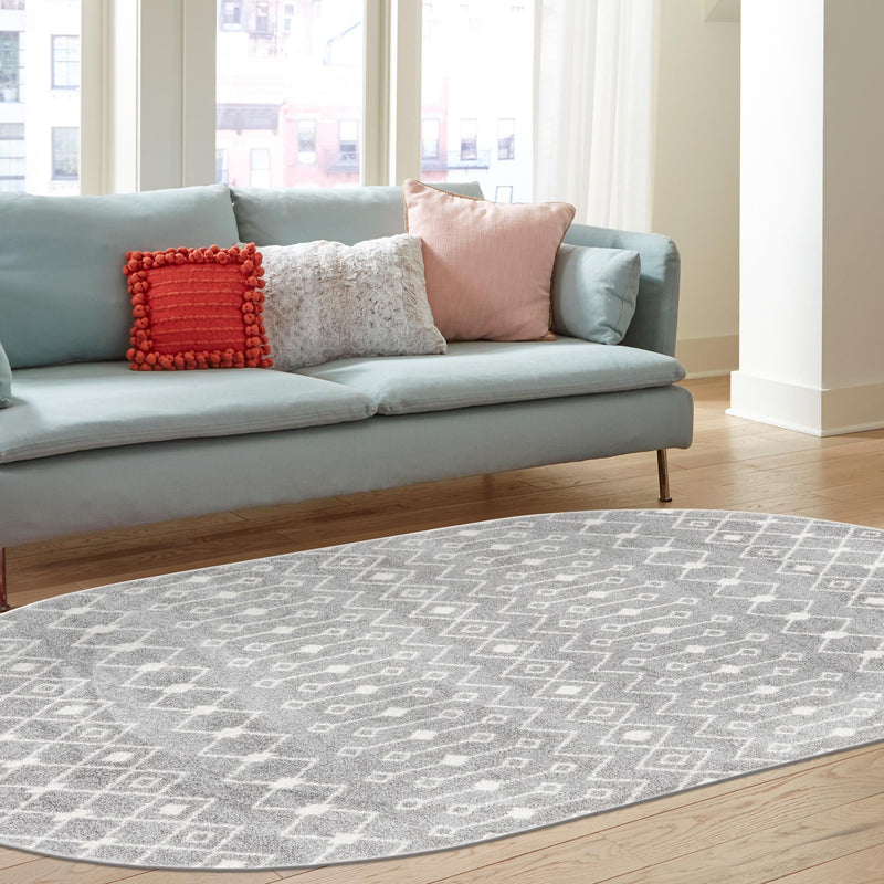 Mediterranean Lattice Collection Area Rug - Santorini (Gray) Oval Gray  lifestyle 16