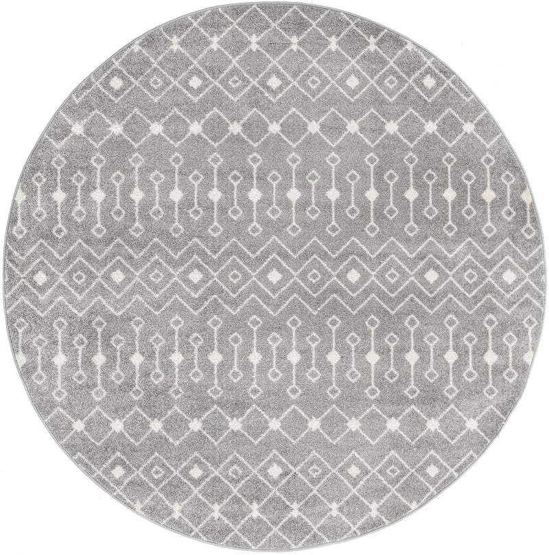 Mediterranean Lattice Collection Area Rug - Santorini (Gray) Round Gray Main