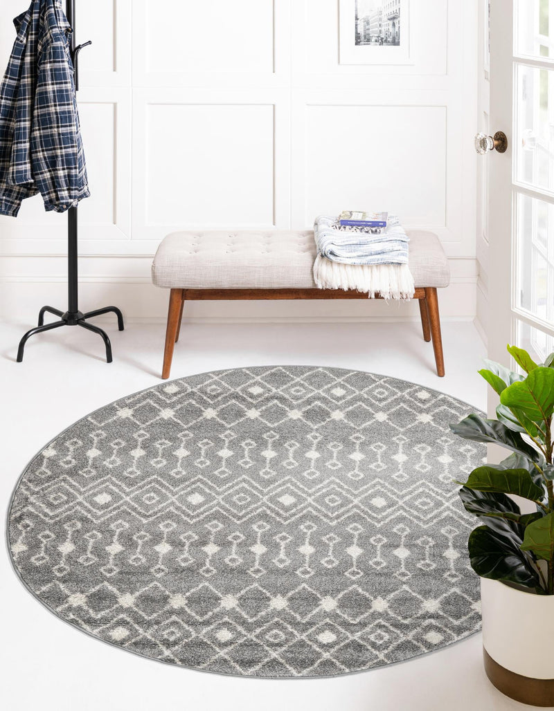 Mediterranean Lattice Collection Area Rug - Santorini (Gray) Round Gray  lifestyle 0