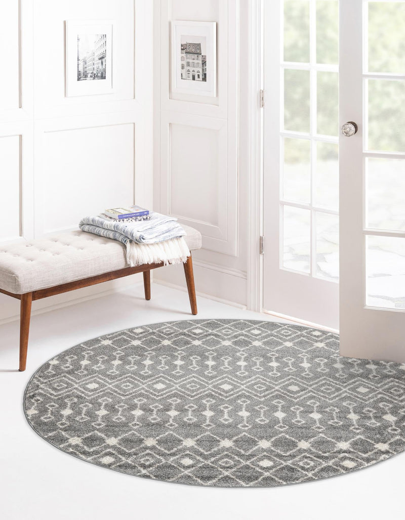 Mediterranean Lattice Collection Area Rug - Santorini (Gray) Round Gray  lifestyle 2