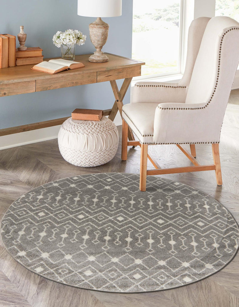 Mediterranean Lattice Collection Area Rug - Santorini (Gray) Round Gray  lifestyle 38