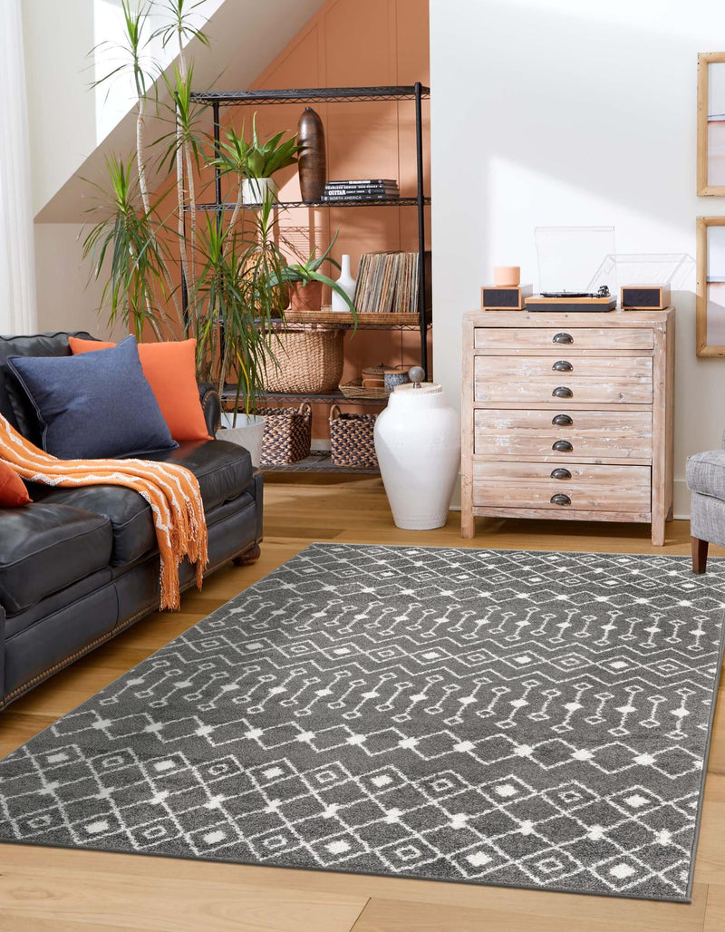 Mediterranean Lattice Collection Area Rug - Santorini (Dark Gray) Rectangle Dark Gray  lifestyle 0