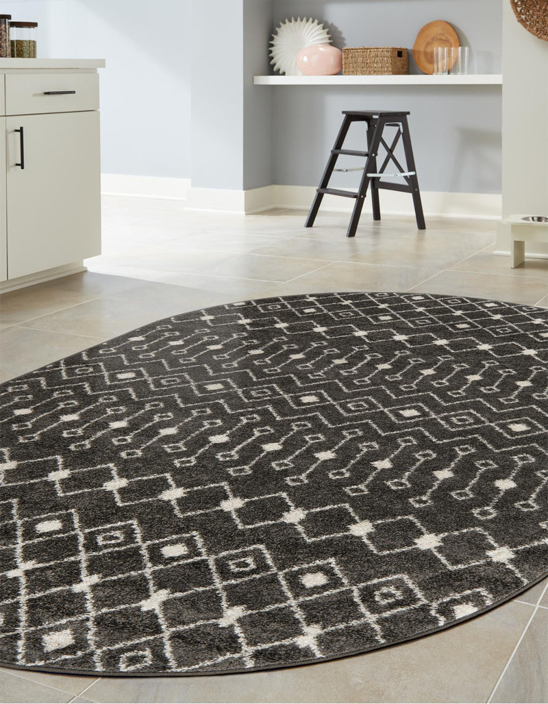 Mediterranean Lattice Collection Area Rug - Santorini (Dark Gray) Oval Dark Gray  lifestyle 33