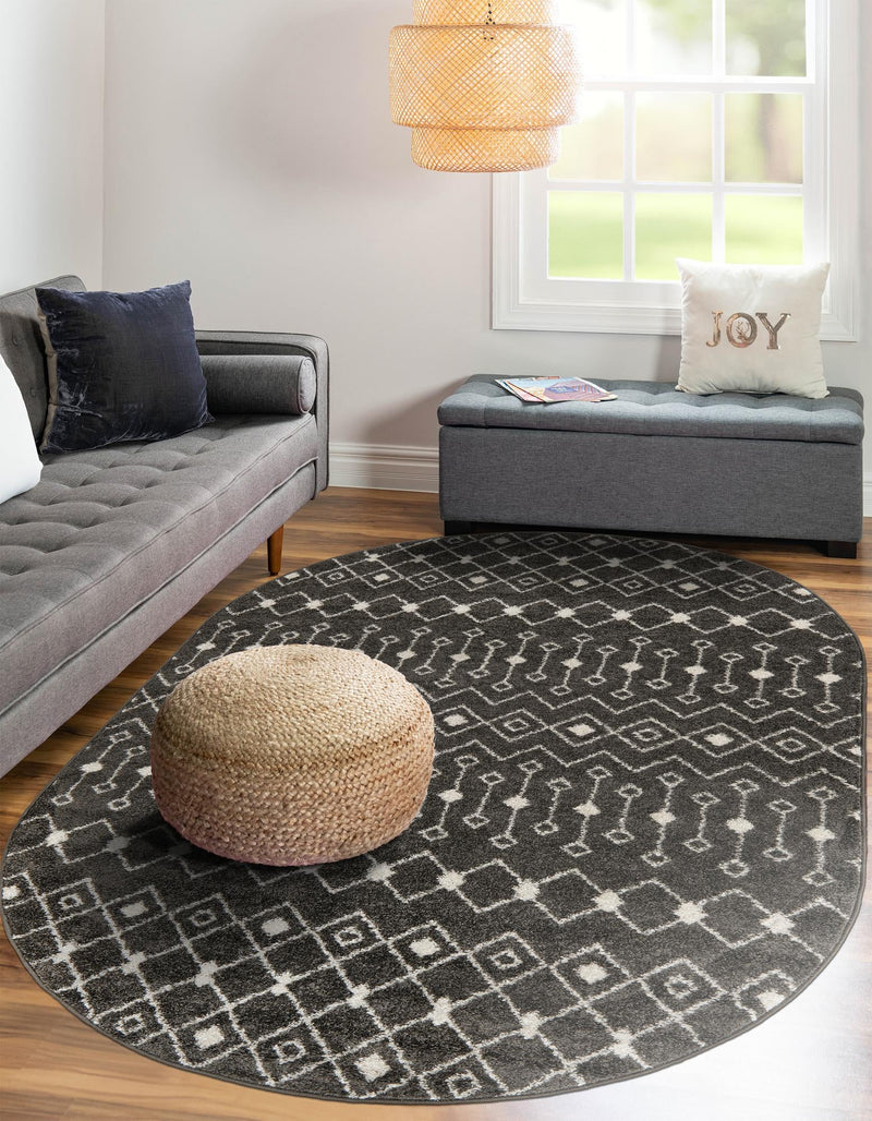 Mediterranean Lattice Collection Area Rug - Santorini (Dark Gray) Oval Dark Gray  lifestyle 35