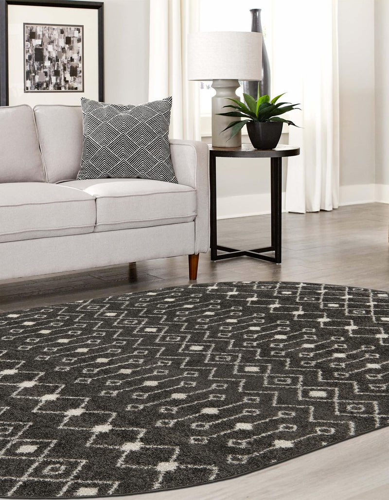 Mediterranean Lattice Collection Area Rug - Santorini (Dark Gray) Oval Dark Gray  lifestyle 37