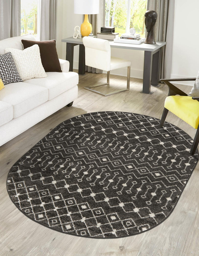 Mediterranean Lattice Collection Area Rug - Santorini (Dark Gray) Oval Dark Gray  lifestyle 39