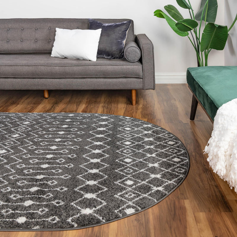 Mediterranean Lattice Collection Area Rug - Santorini (Dark Gray) Oval Dark Gray  lifestyle 14