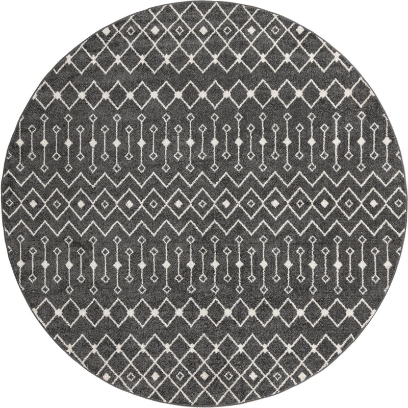 Mediterranean Lattice Collection Area Rug - Santorini (Dark Gray) Round Dark Gray Main