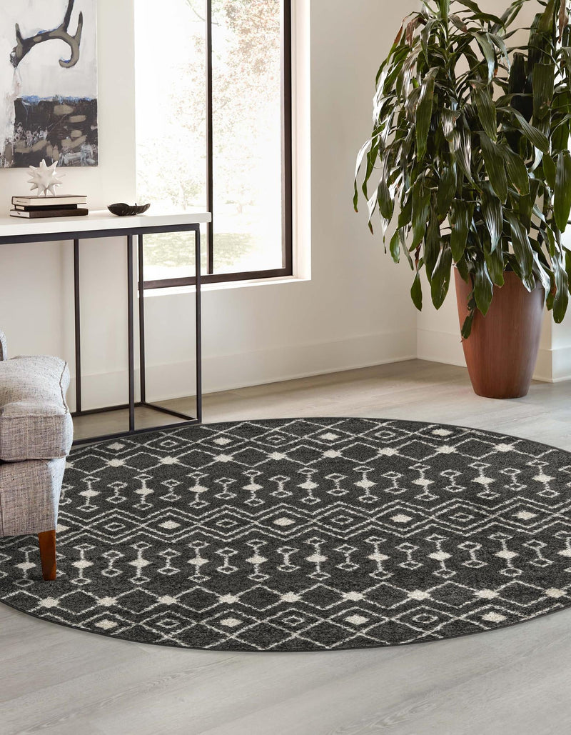 Mediterranean Lattice Collection Area Rug - Santorini (Dark Gray) Round Dark Gray  lifestyle 2