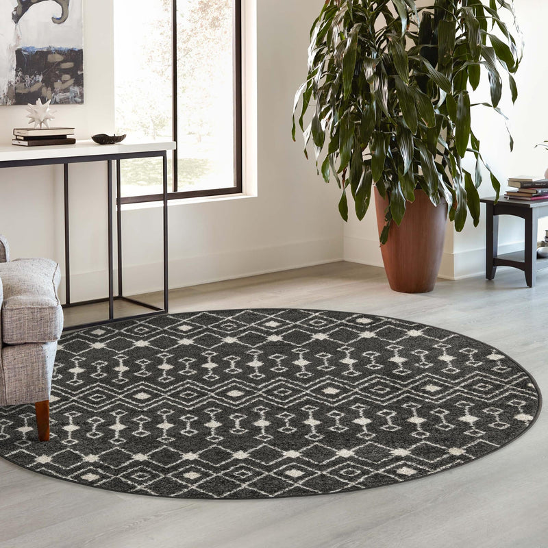 Mediterranean Lattice Collection Area Rug - Santorini (Dark Gray) Round Dark Gray  lifestyle 14