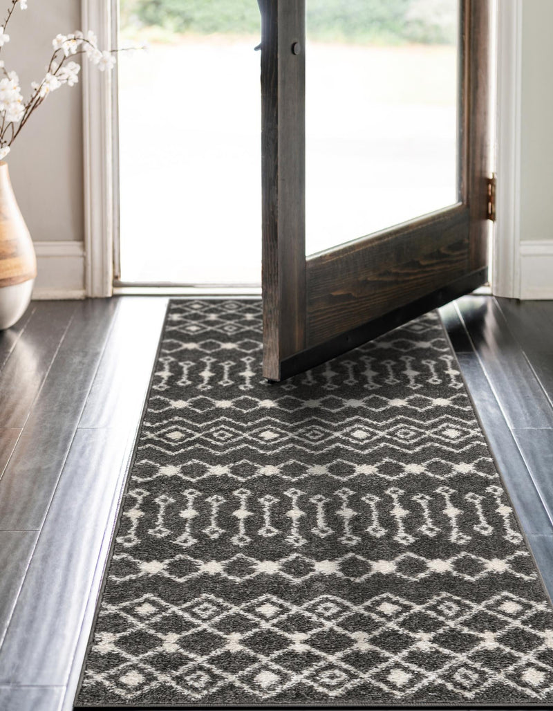 Mediterranean Lattice Collection Area Rug - Santorini (Dark Gray) Runner Dark Gray  lifestyle 2