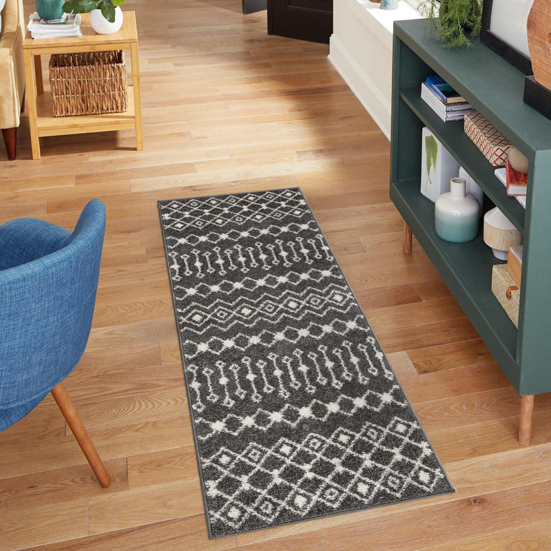 Mediterranean Lattice Collection Area Rug - Santorini (Dark Gray) Runner Dark Gray  lifestyle 22