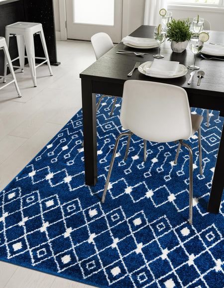 Mediterranean Lattice Collection Area Rug - Santorini (Navy Blue)