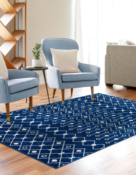 Mediterranean Lattice Collection Area Rug - Santorini (Navy Blue)