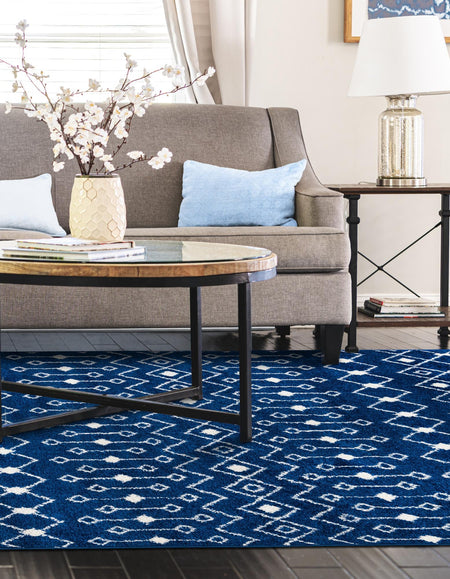 Mediterranean Lattice Collection Area Rug - Santorini (Navy Blue)