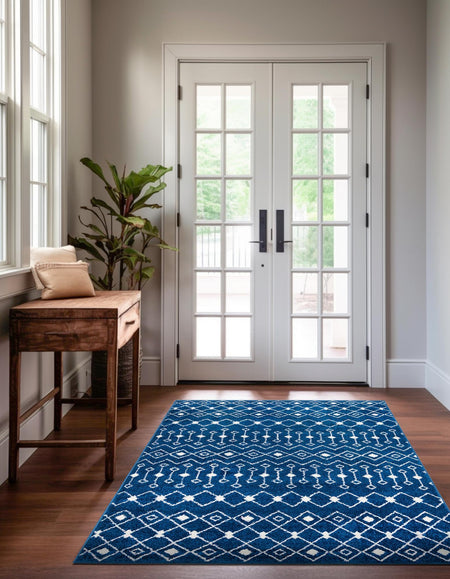 Mediterranean Lattice Collection Area Rug - Santorini (Navy Blue)