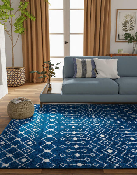 Mediterranean Lattice Collection Area Rug - Santorini (Navy Blue)