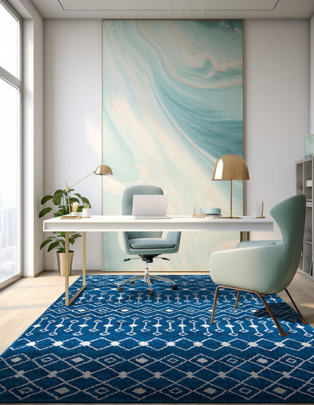 Mediterranean Lattice Collection Area Rug - Santorini (Navy Blue)