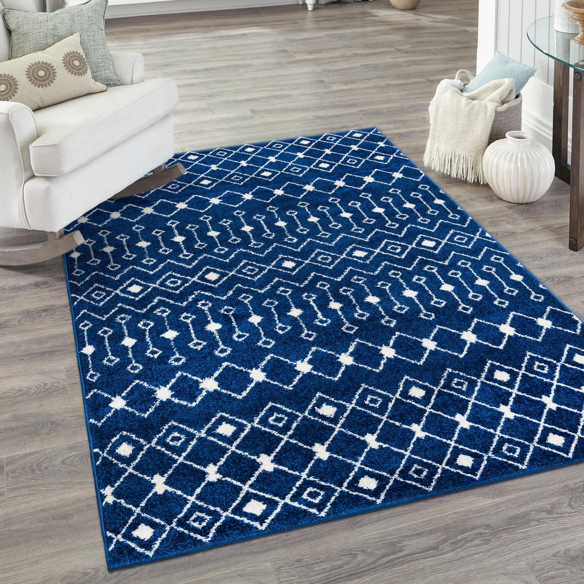 Mediterranean Lattice Collection Area Rug - Santorini (Navy Blue)