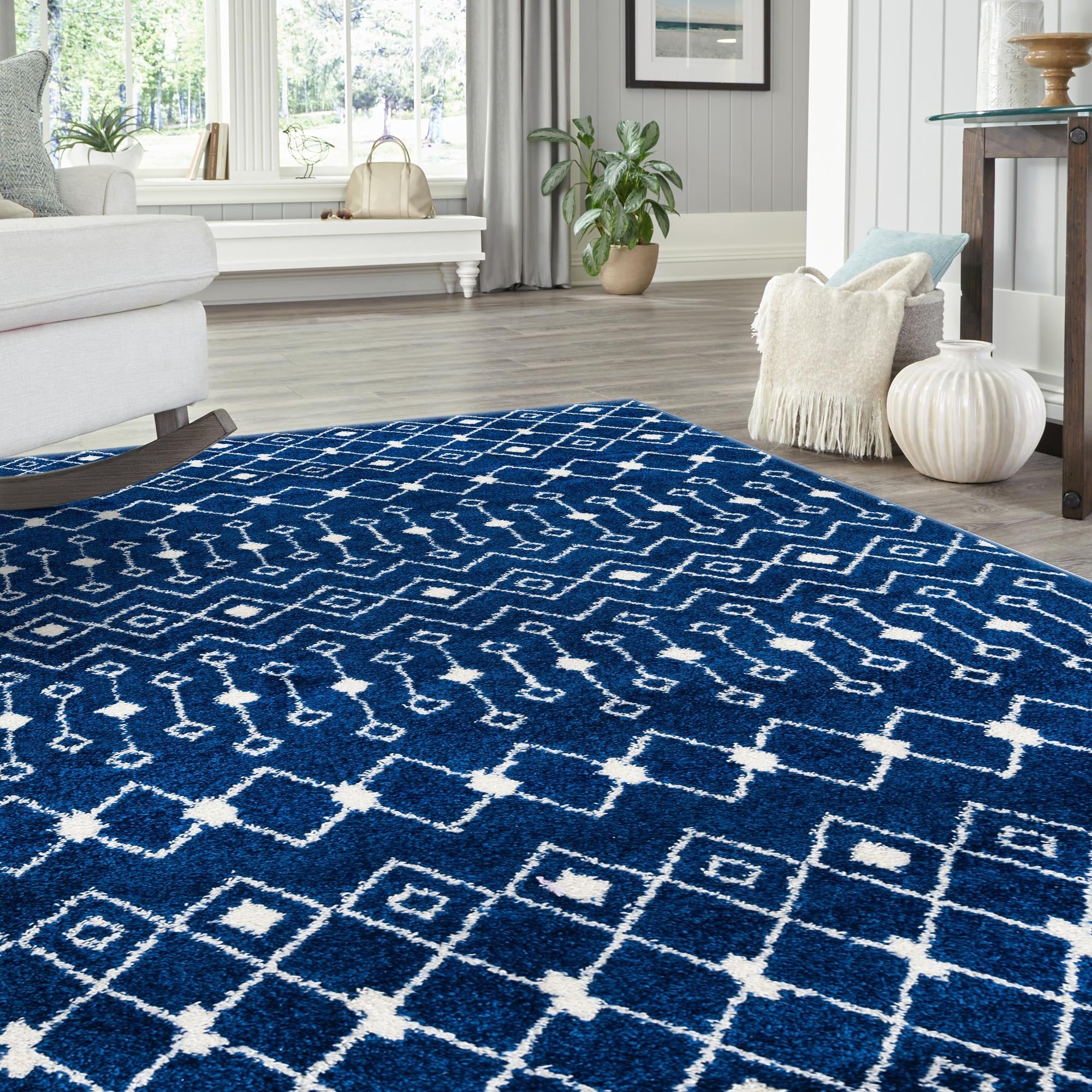 Mediterranean Lattice Collection Area Rug - Santorini (Navy Blue)