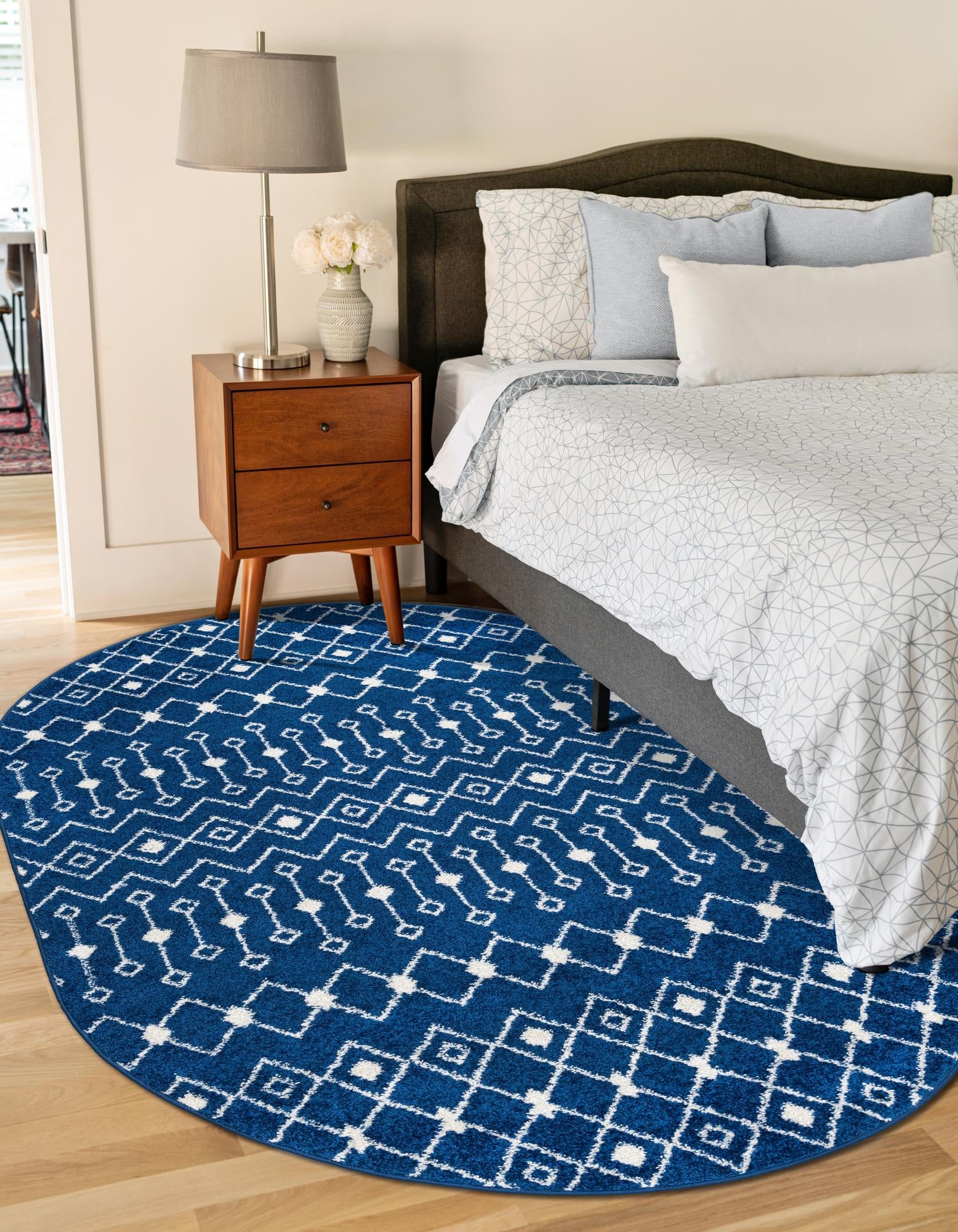 Mediterranean Lattice Collection Area Rug - Santorini (Navy Blue)