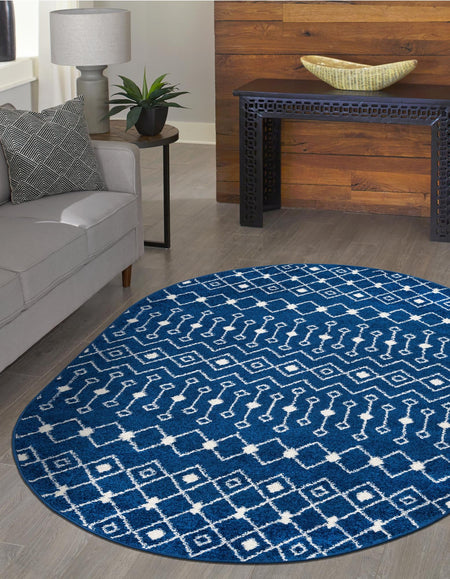 Mediterranean Lattice Collection Area Rug - Santorini (Navy Blue)