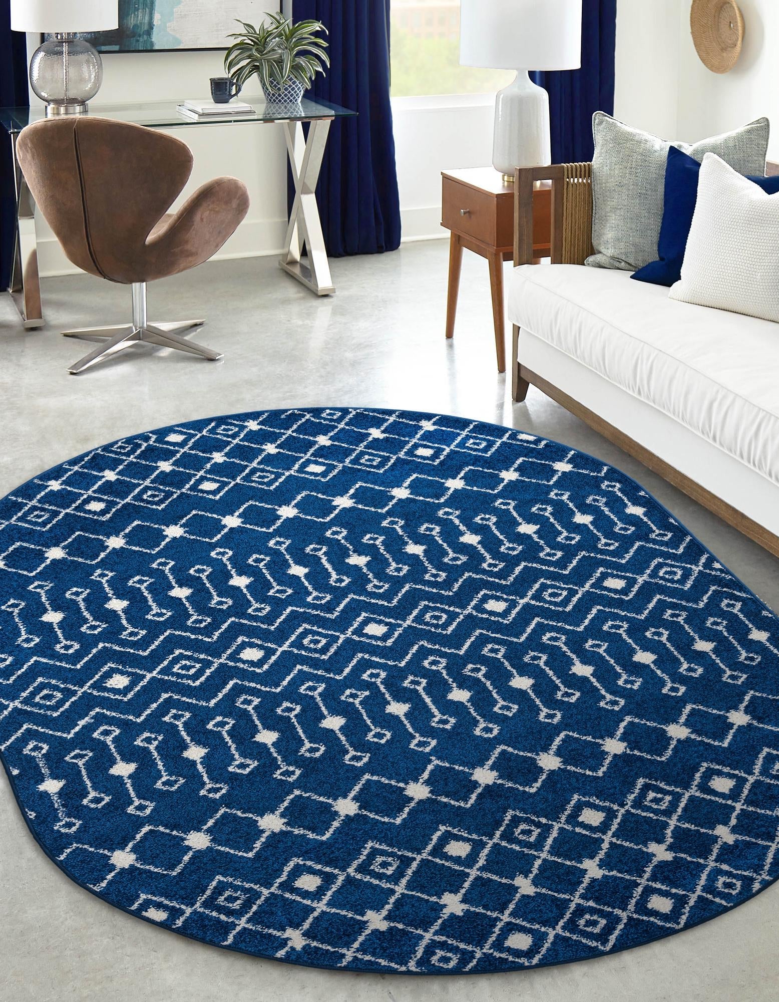 Mediterranean Lattice Collection Area Rug - Santorini (Navy Blue)