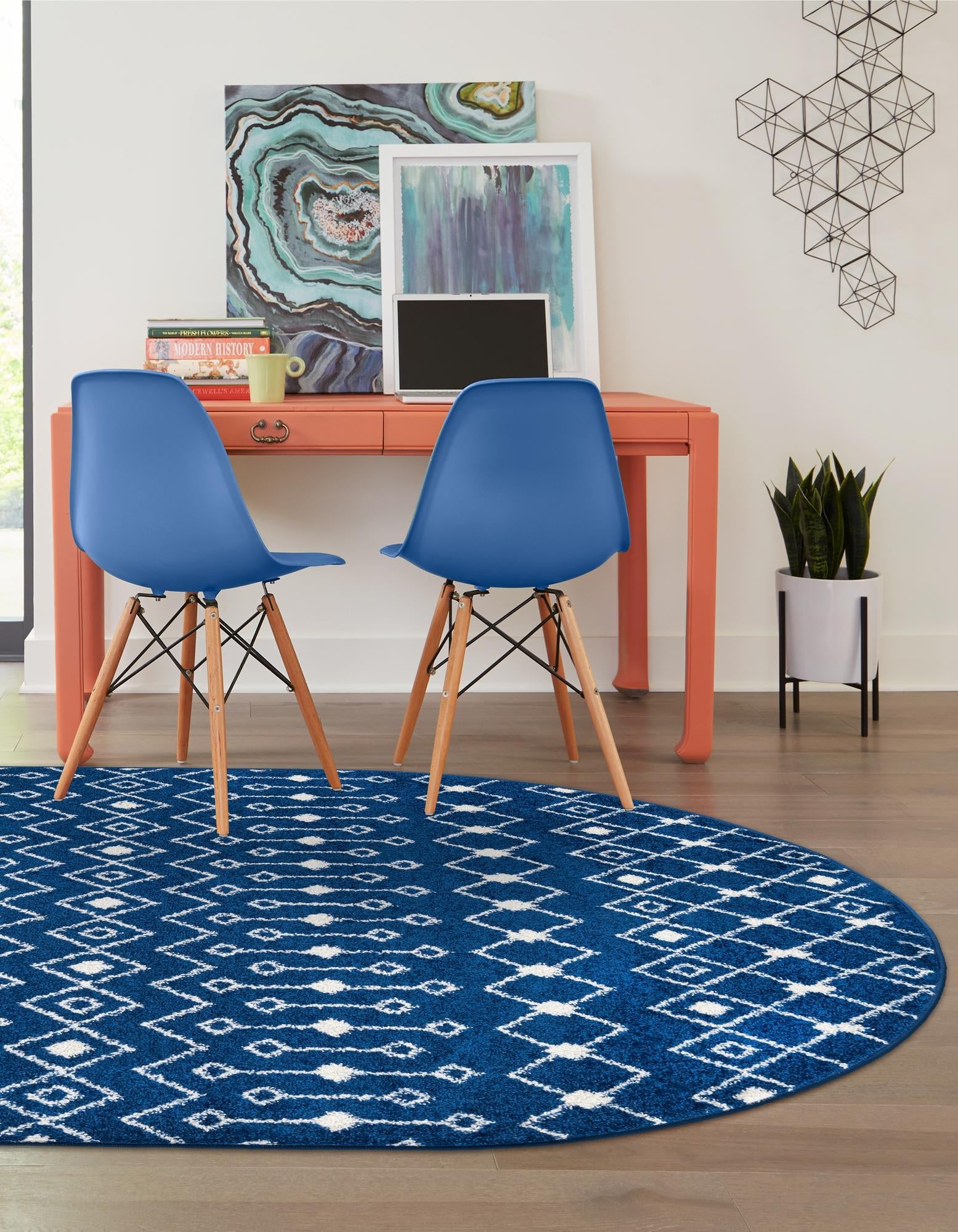 Mediterranean Lattice Collection Area Rug - Santorini (Navy Blue)