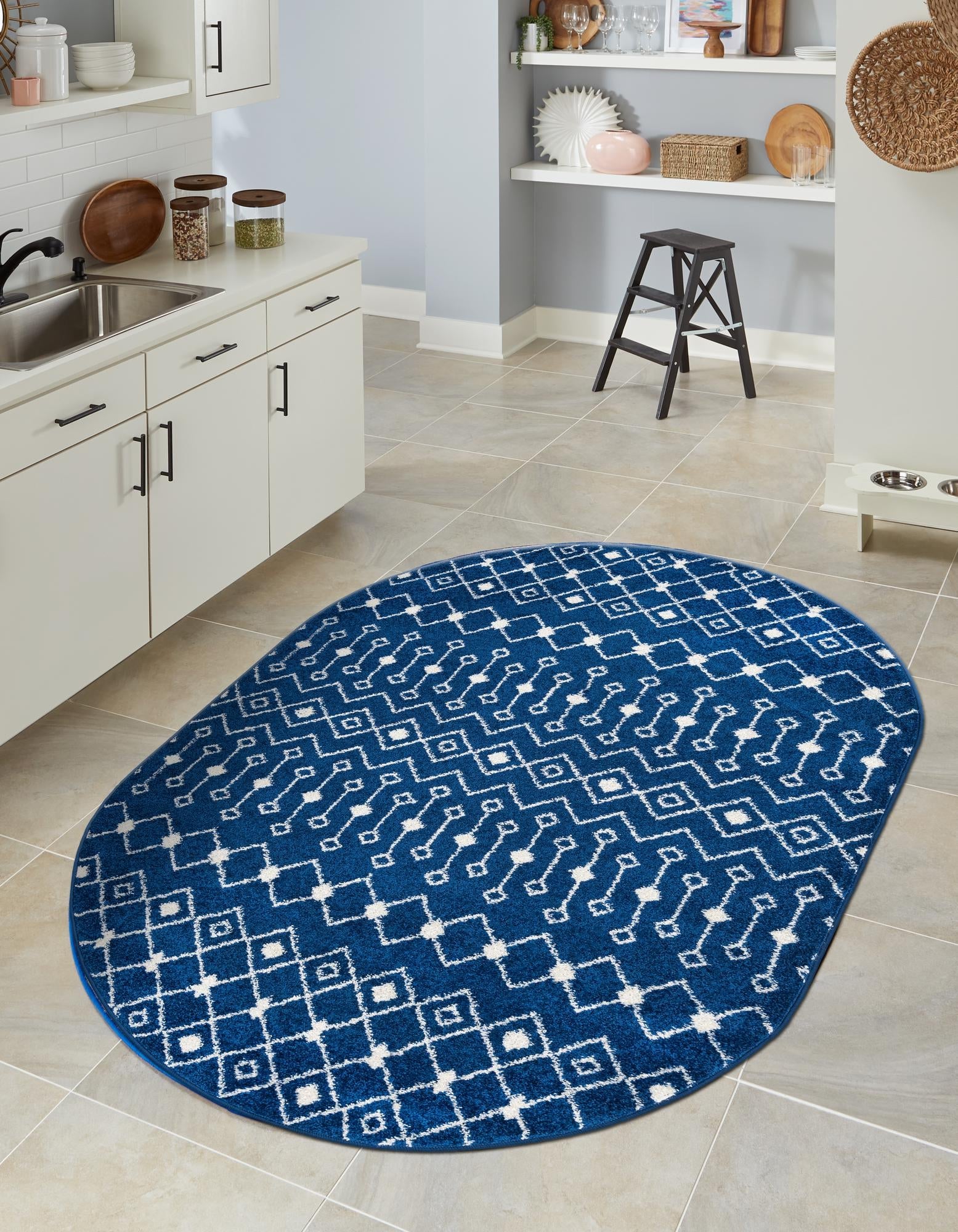 Mediterranean Lattice Collection Area Rug - Santorini (Navy Blue)