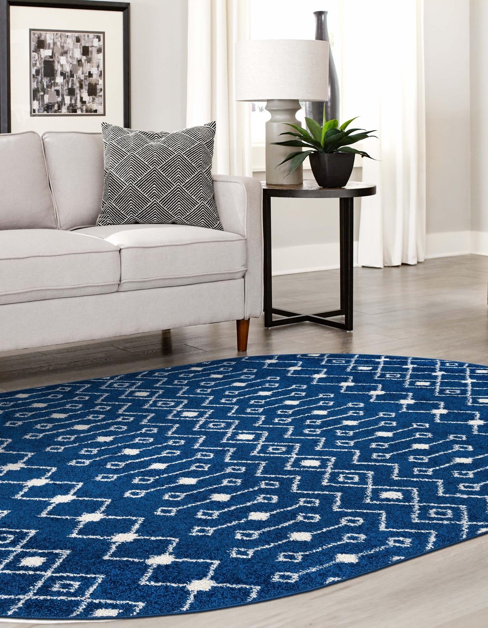 Mediterranean Lattice Collection Area Rug - Santorini (Navy Blue)