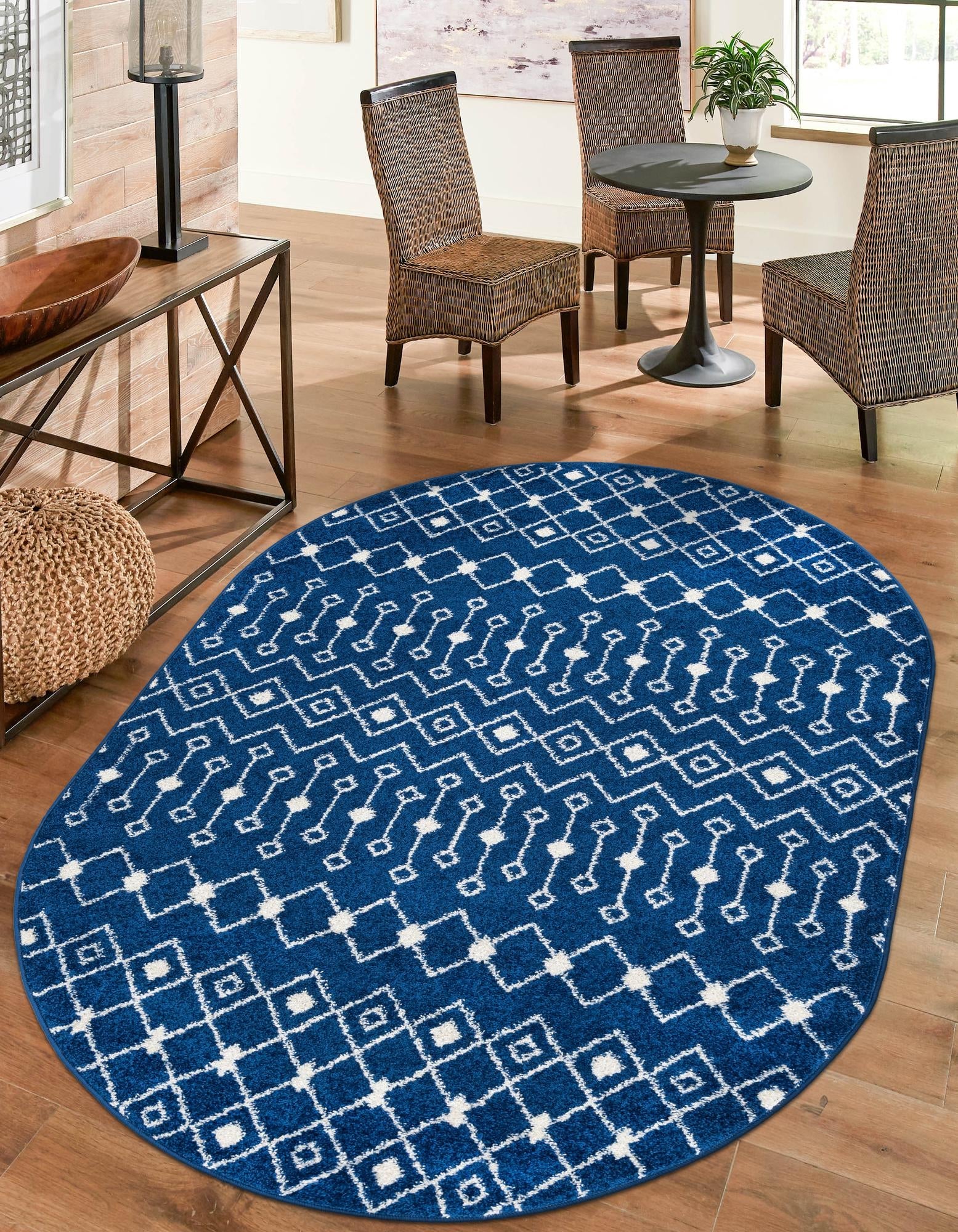 Mediterranean Lattice Collection Area Rug - Santorini (Navy Blue)