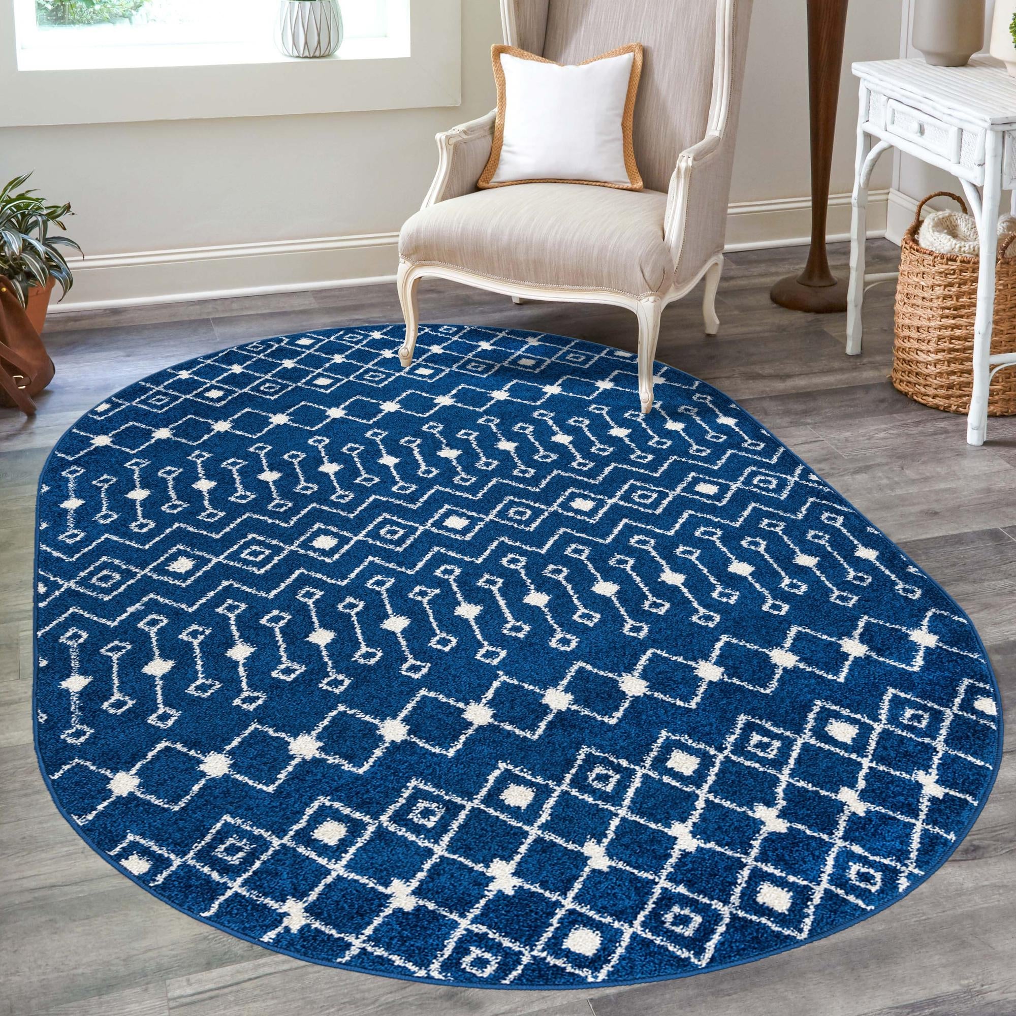 Mediterranean Lattice Collection Area Rug - Santorini (Navy Blue)