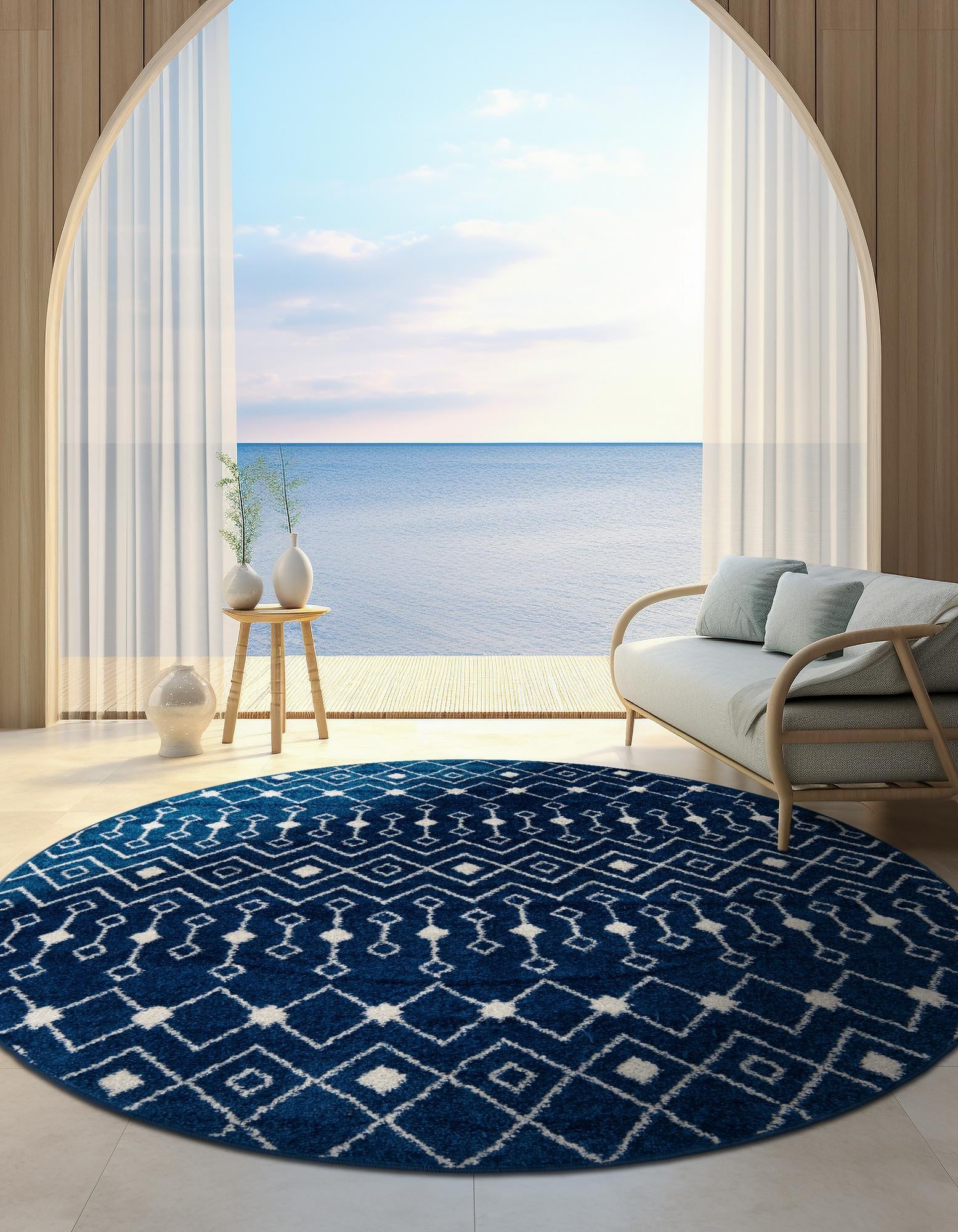 Mediterranean Lattice Collection Area Rug - Santorini (Navy Blue)