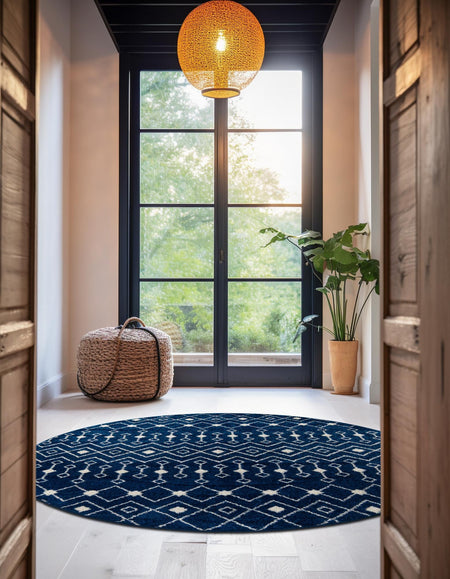 Mediterranean Lattice Collection Area Rug - Santorini (Navy Blue)