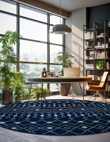 Mediterranean Lattice Collection Area Rug - Santorini (Navy Blue)