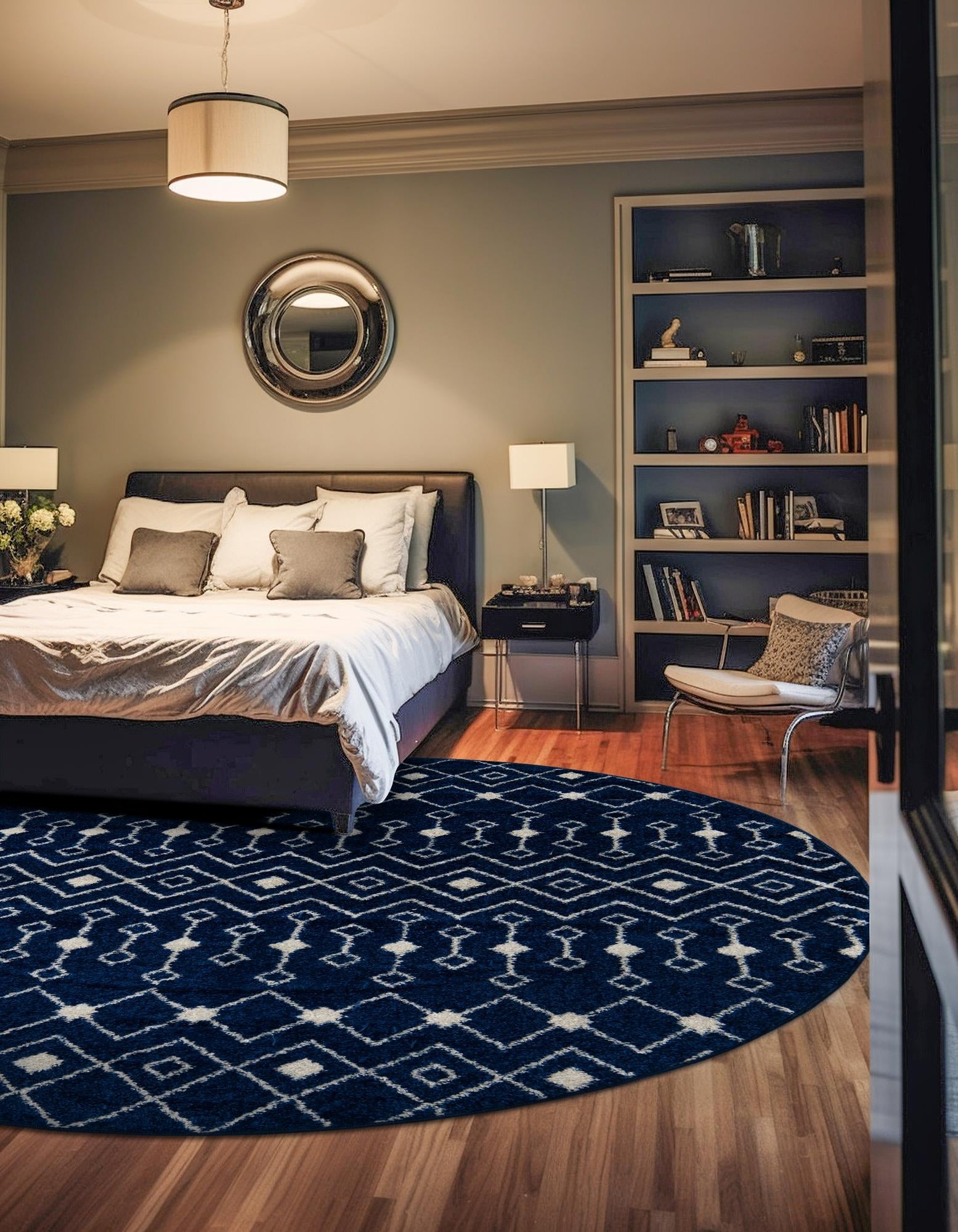 Mediterranean Lattice Collection Area Rug - Santorini (Navy Blue)