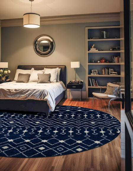 Mediterranean Lattice Collection Area Rug - Santorini (Navy Blue)