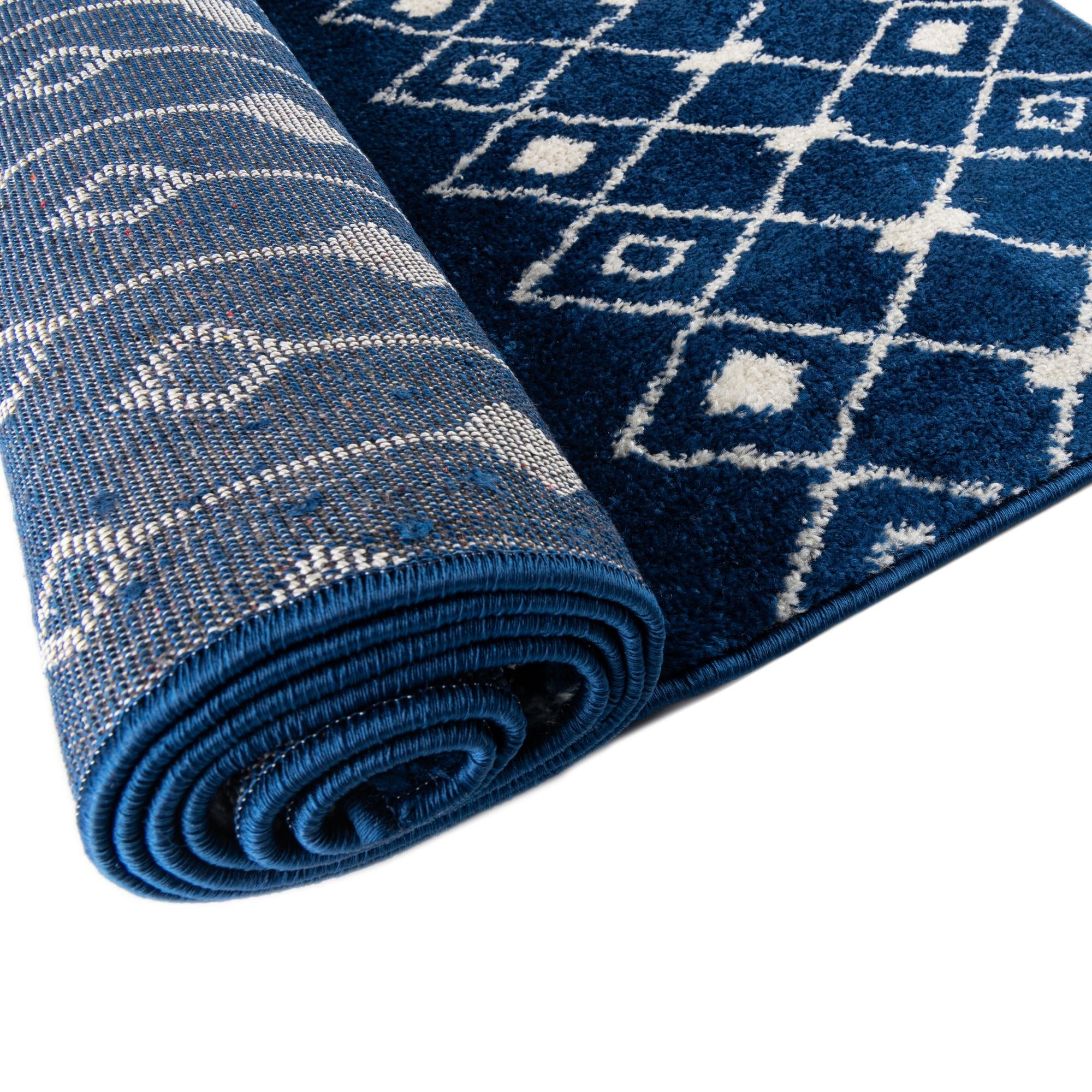 Mediterranean Lattice Collection Area Rug - Santorini (Navy Blue)