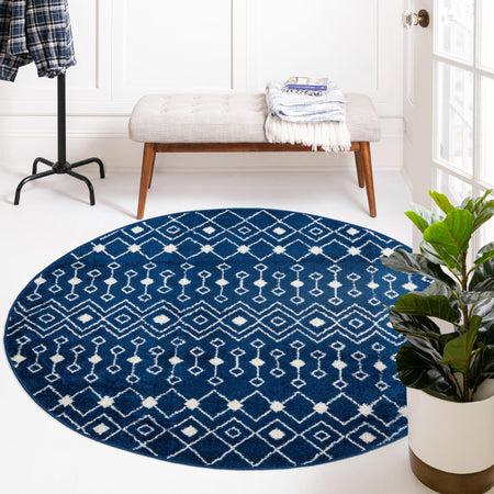 Mediterranean Lattice Collection Area Rug - Santorini (Navy Blue)