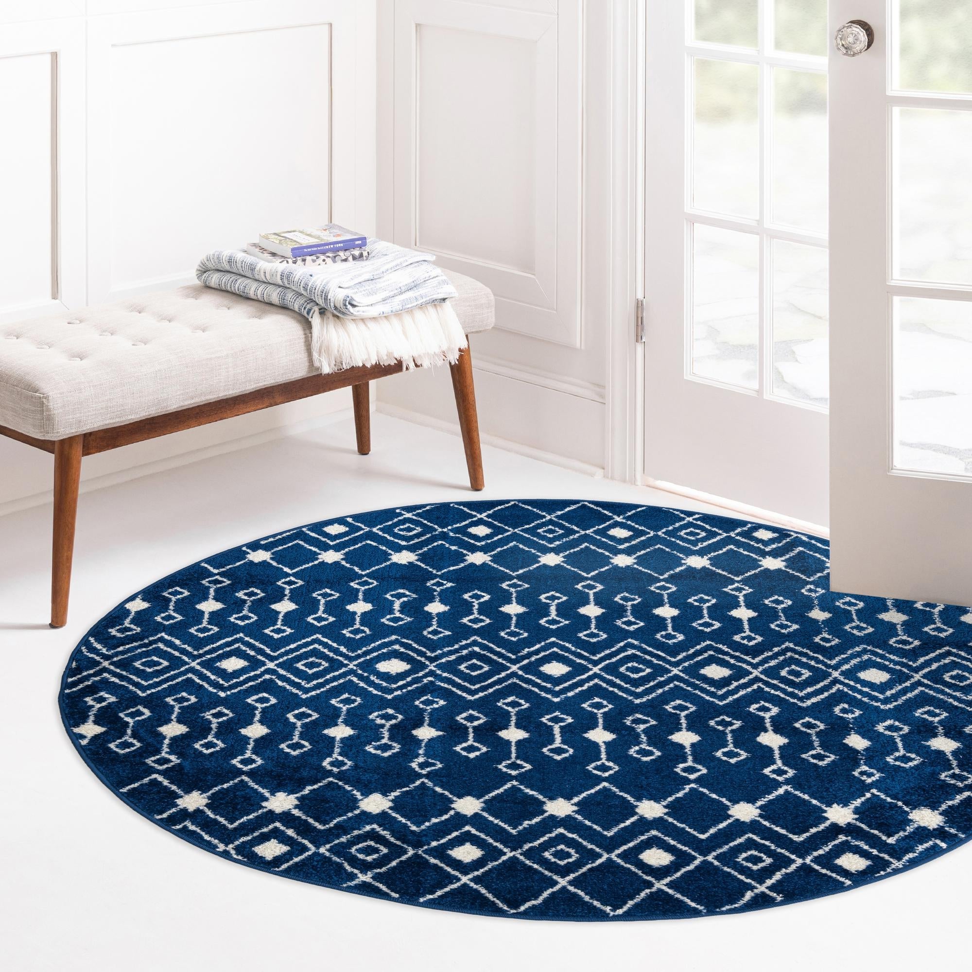 Mediterranean Lattice Collection Area Rug - Santorini (Navy Blue)