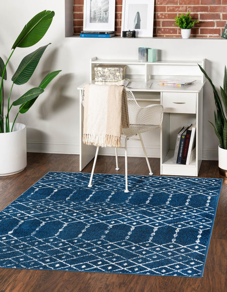 Mediterranean Lattice Collection Area Rug - Santorini (Navy Blue)