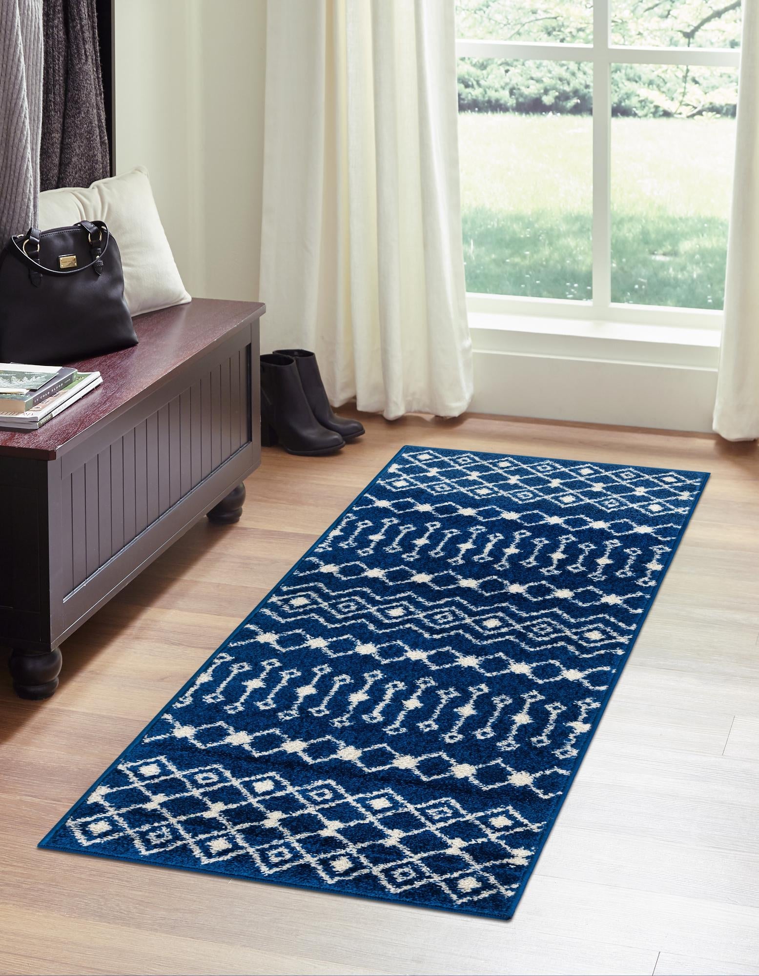 Mediterranean Lattice Collection Area Rug - Santorini (Navy Blue)