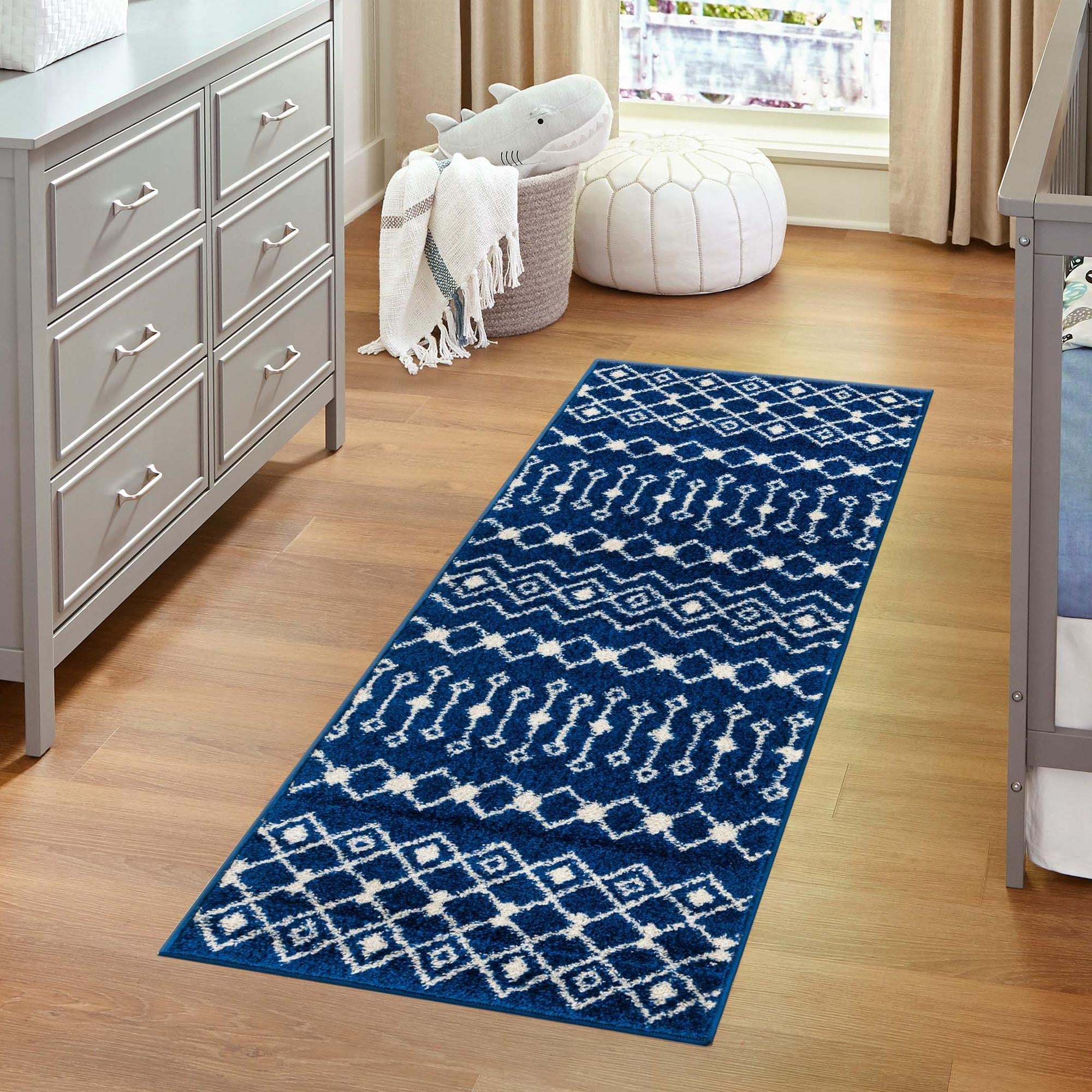 Mediterranean Lattice Collection Area Rug - Santorini (Navy Blue)