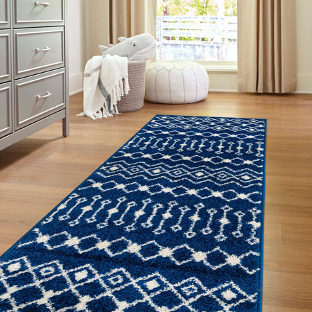 Mediterranean Lattice Collection Area Rug - Santorini (Navy Blue)