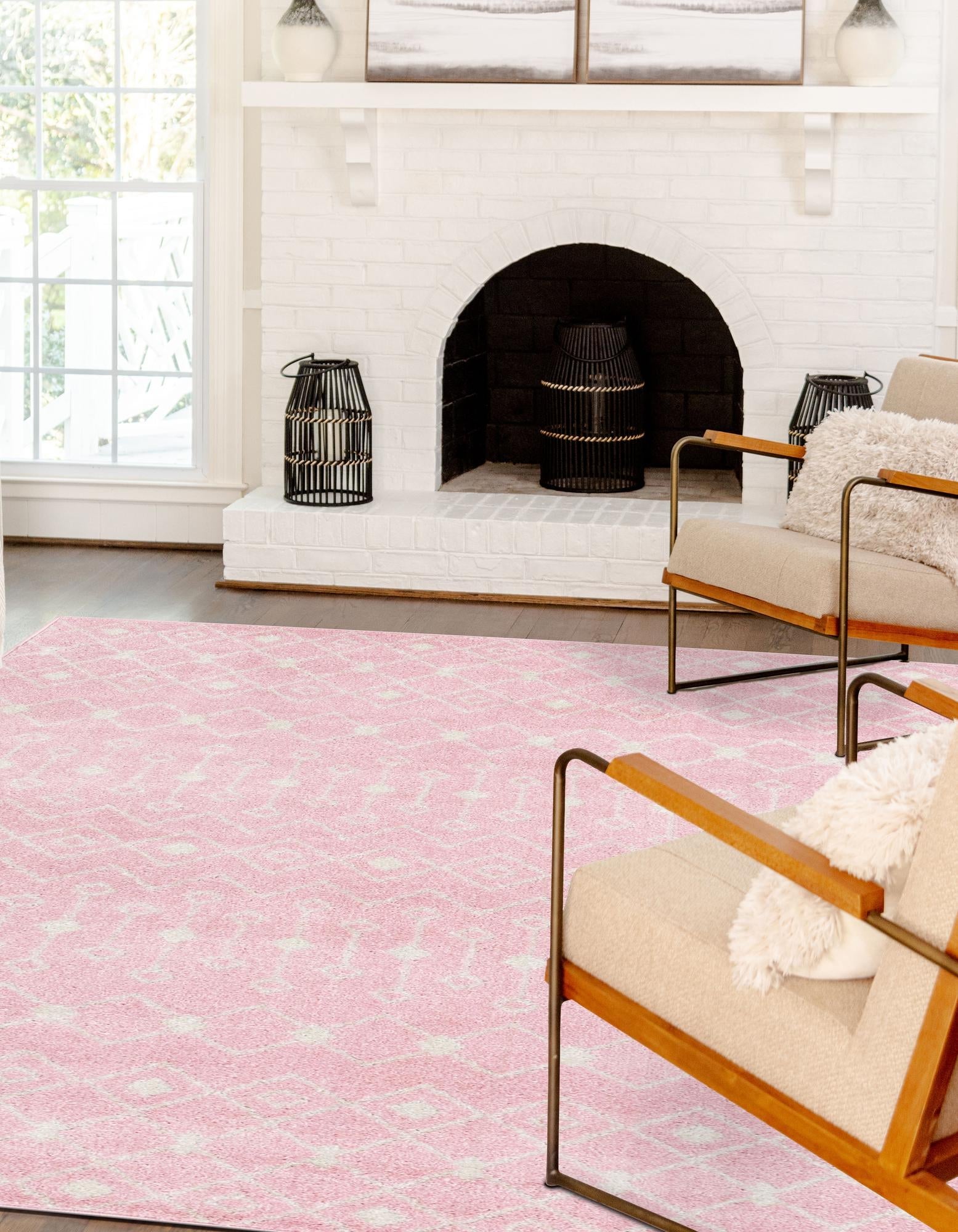 Mediterranean Lattice Collection Area Rug - Santorini (Pink)