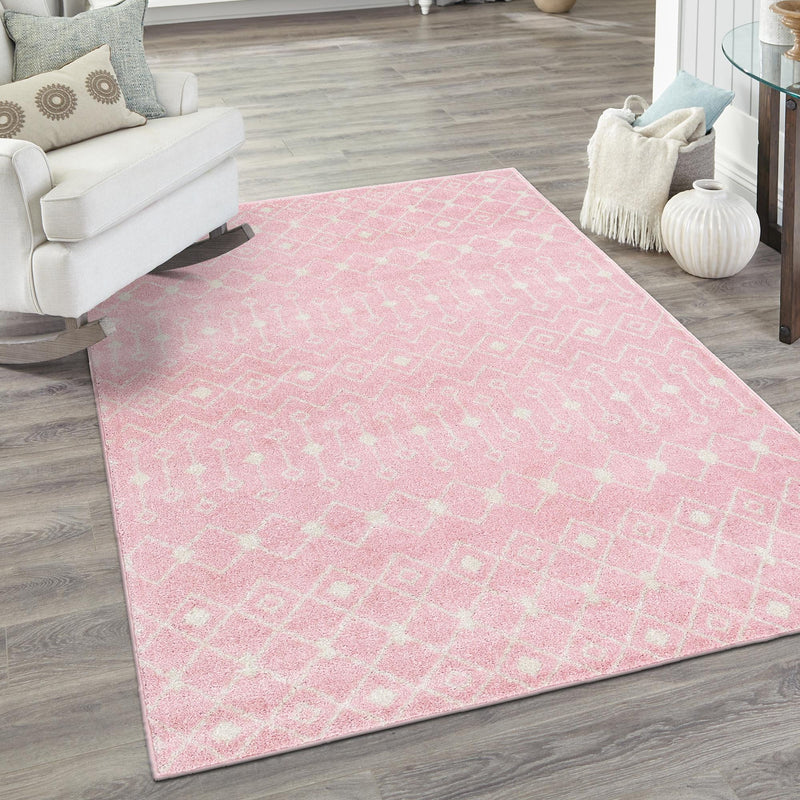 Mediterranean Lattice Collection Area Rug - Santorini (Pink) Rectangle Pink  lifestyle 23